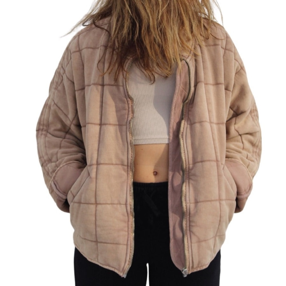 Free People Quilted Dolman Jacket Champagne Diamond